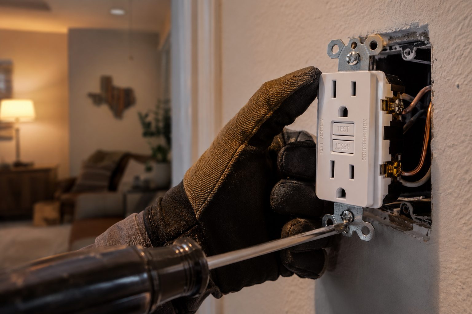 Handyman installing a GFCI outlet
