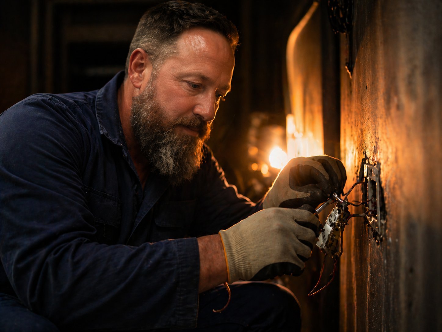 Jesse Marinelli wiring an electrical outlet in Bastrop, TX